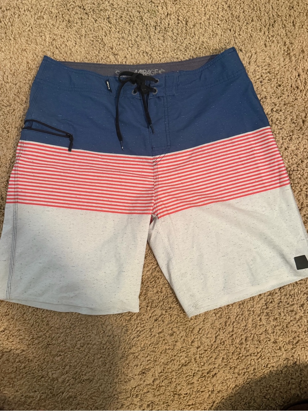 Men's Blue, Red & White Stripe Swim Board Shorts